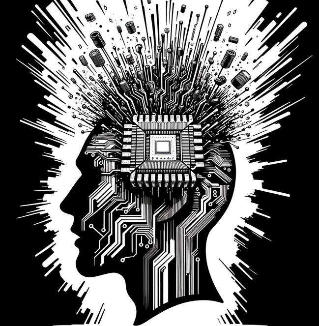 human head with computer brain